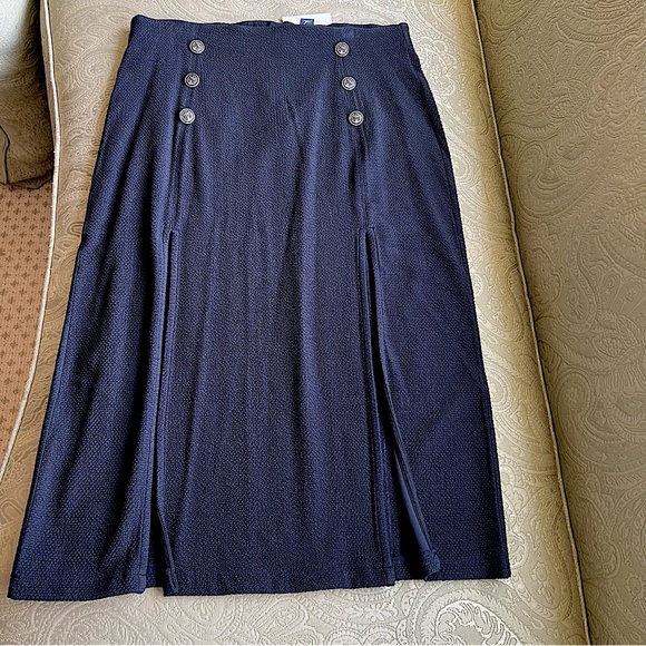 NWT Anthropologie Maeve Navy Dual Split Button MIDI Skirt Size 16 - Picture 5 of 14